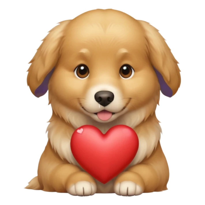 A dog holding a heart (modelled after a Golden Retriever) sticker