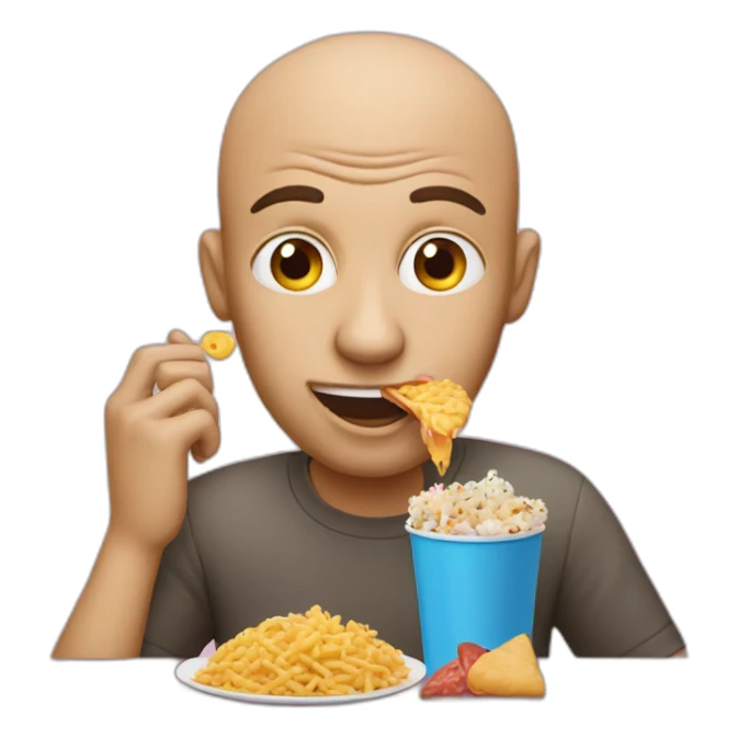 bald man eating junk food sticker