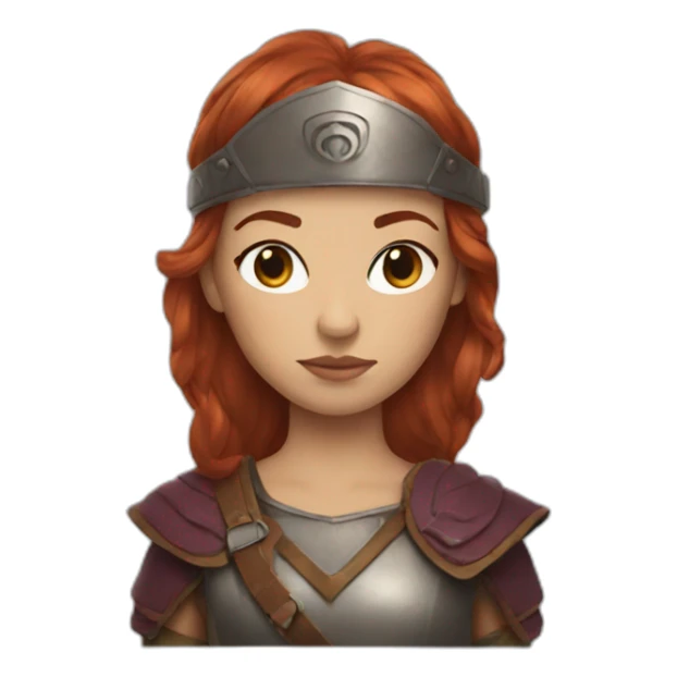 A girl with auburn hair in a warrior disguise sticker