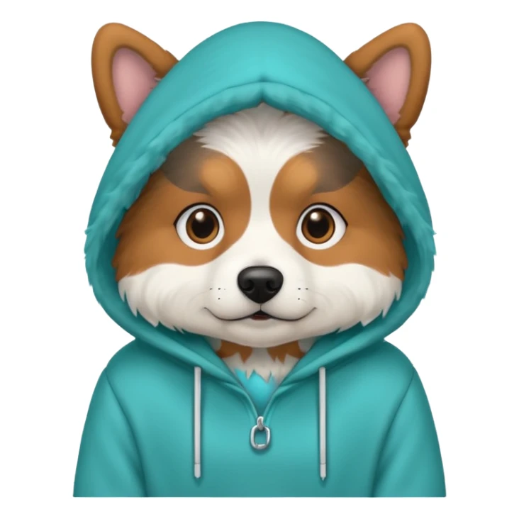 Dog wearing a teal hoodie sticker
