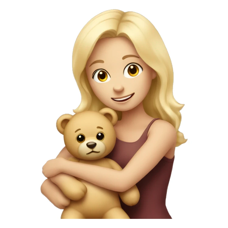 blonde woman hugs a cute teddy bear sticker