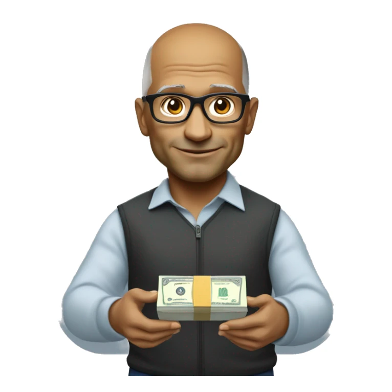 Satya Nadella holding a box of money sticker