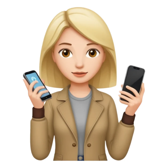 woman casual clothes holding one phone in one hand sticker