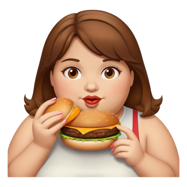 fat girl with burger brown hair sticker