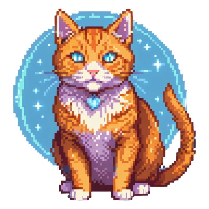 orange cat with magical glowing eyes and magical aura sticker