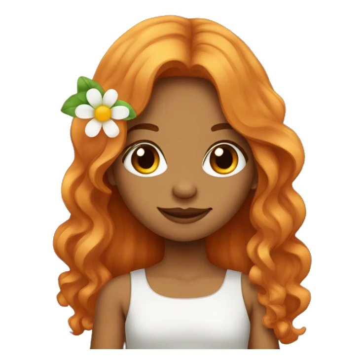 Tan girl with long orange wavy hair holding a flower  sticker