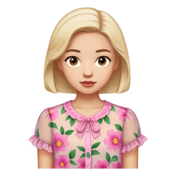 White very short sleeved pink floral chiffon blouse sticker