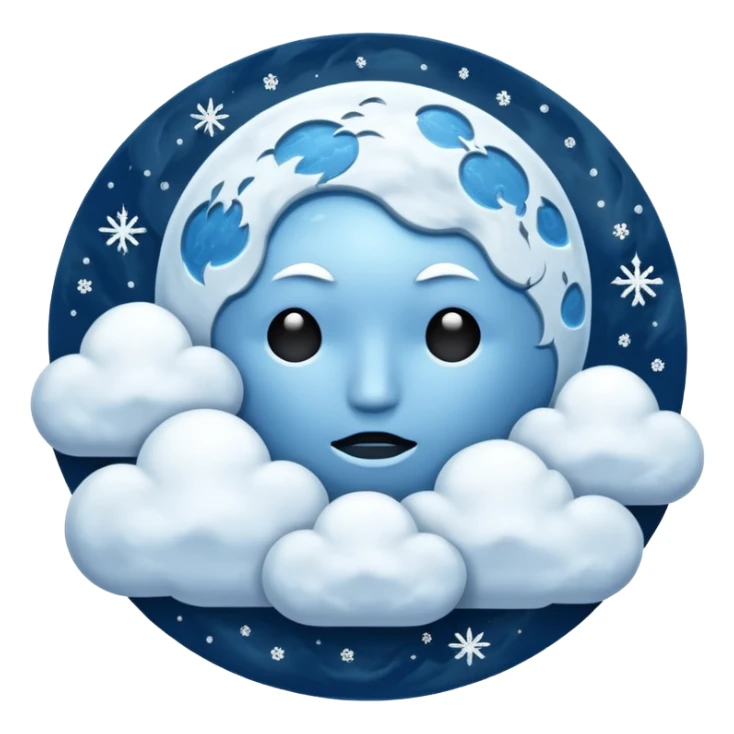 blue moon with no face and with clouds with snow and thunder with no face too sticker
