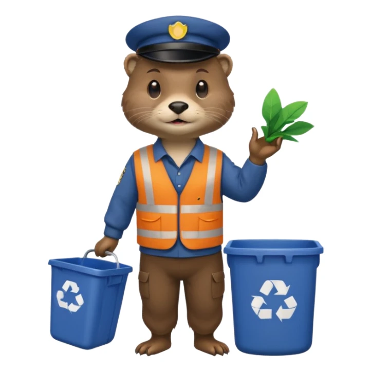 an otter dressed as a man picking up trash bins sticker