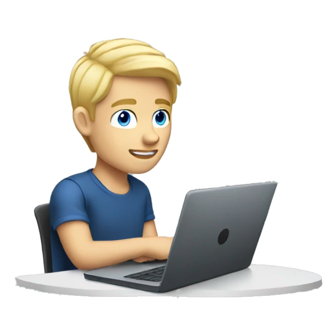 male 24, blonde hair, blue eyes, working on a laptop, side view sticker