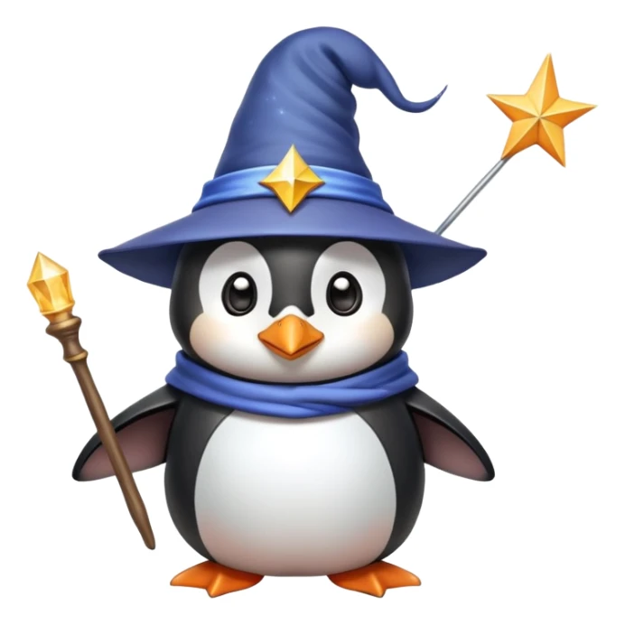 Cute penguin wearing wizard hat and holding a magic wand sticker