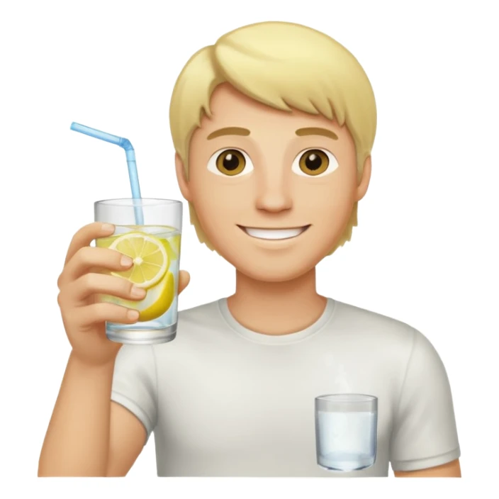 blonde man holding a glass of lemon water sticker