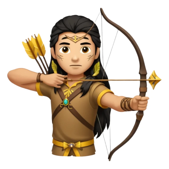 The classic hunter image with a bow and arrow on his back, dressed in brown yellow with some animal made decorations on his clothes sticker