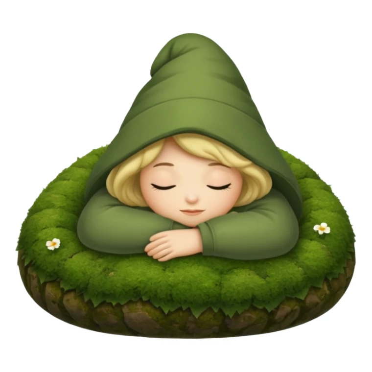 cozy forest character curled up on moss pillow with nightcap sticker