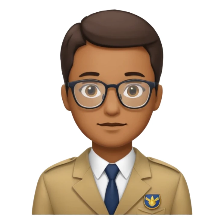 male Librarian in foreign countries with glasses and uniform sticker