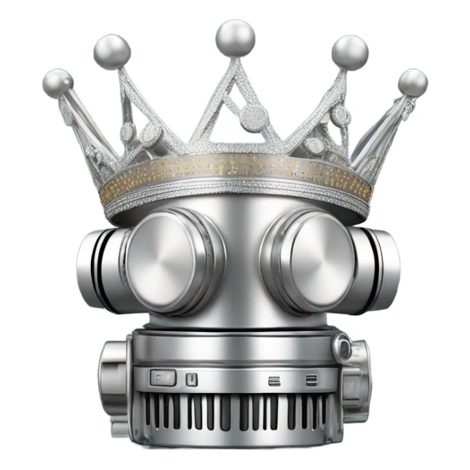 A regal crown made of microphones, cameras, and headline elements, glowing in platinum with dynamic accents, symbolizing five years of unparalleled loyalty sticker