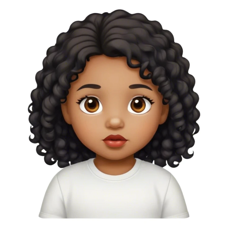 medium brown skin tone, very adorable toddler, with big plump lips, long long lashes, black curly long hair, brown eyes, white shirt sticker