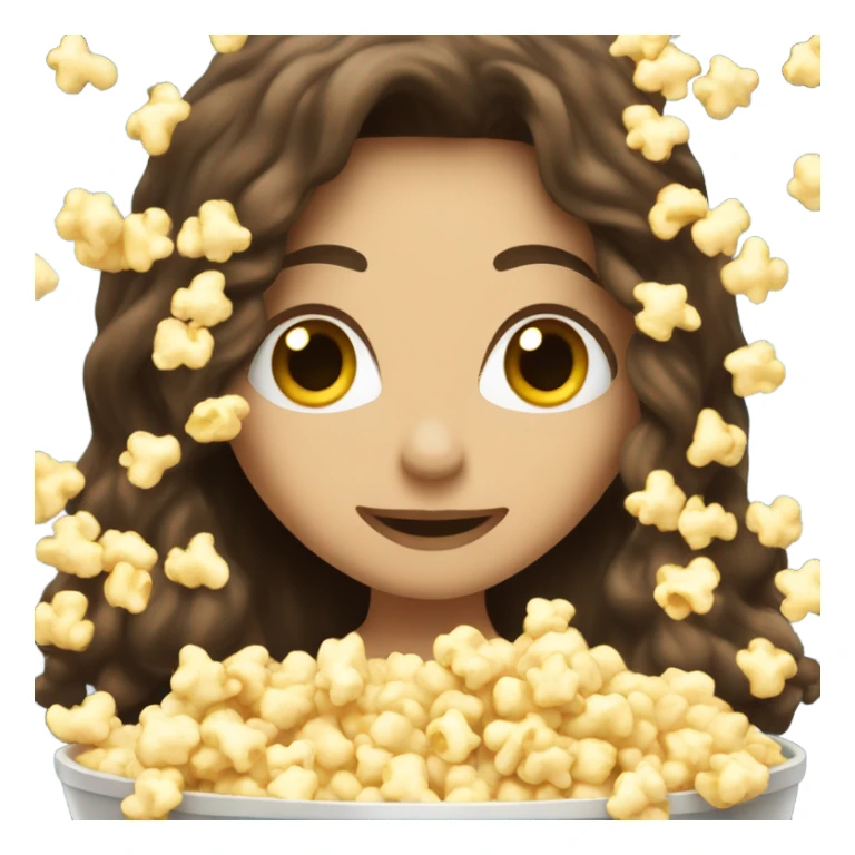 Brunette female with long hair lying in bowl of popcorn sticker