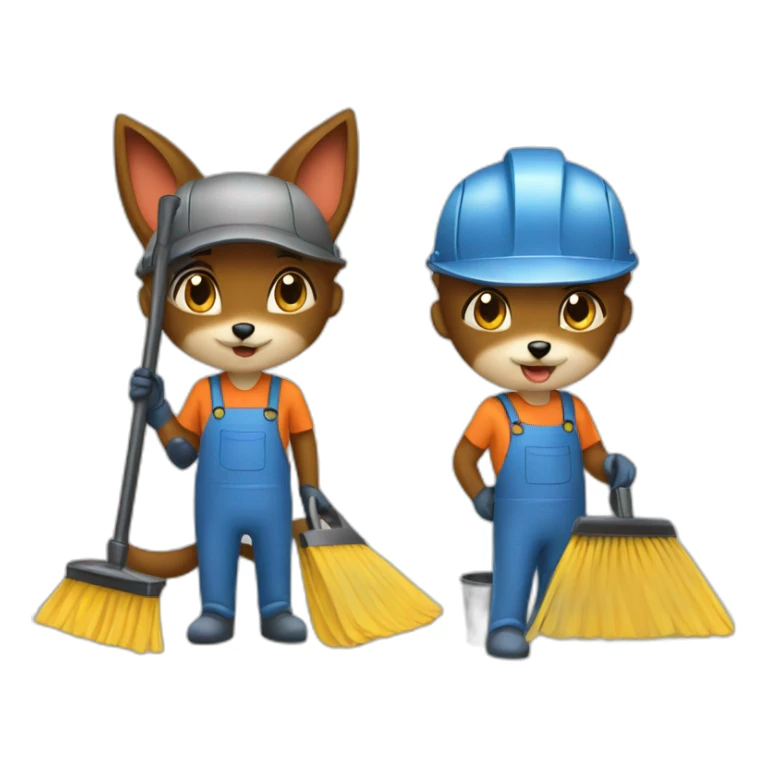 2 foxes working in a cleaning company with job attributes sticker