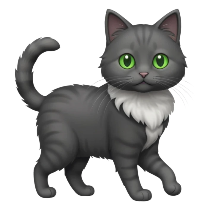 full body solid dark grey cat with green eyes, white paws and white whiskers walking sticker