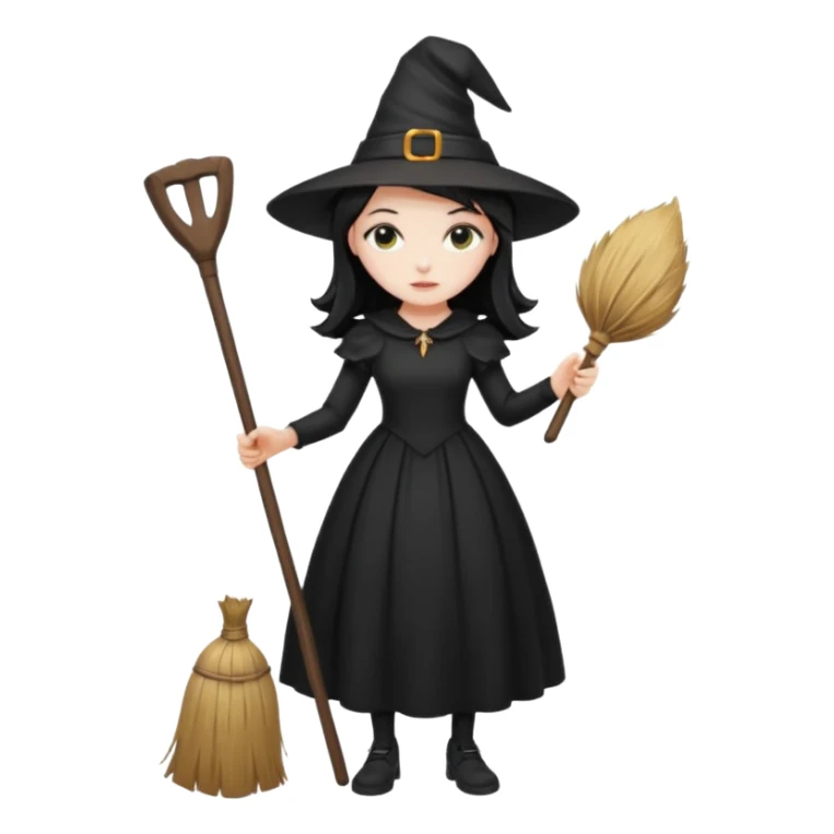 black witch girl with broom sticker