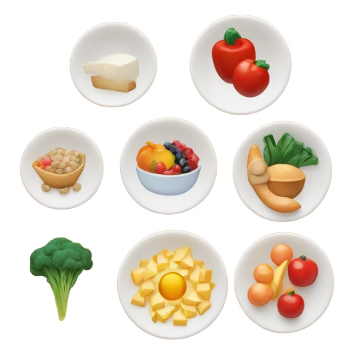 Nutrition list with dish icons and check marks. sticker