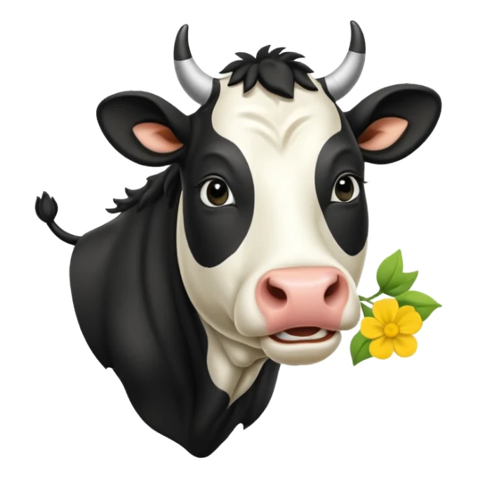pantomime friesan cow with buttercup in mouth sticker