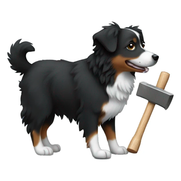 Small black australian shepherd dog building with hammer  sticker