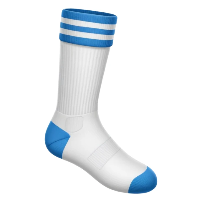 a single football sock, completely white, no blue, no other colors, no logos, no patterns, simple emoji style sticker