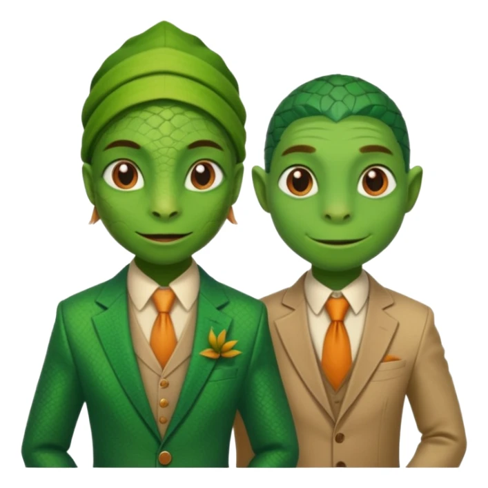 Female lizard and male lizard wearing human clothes sticker