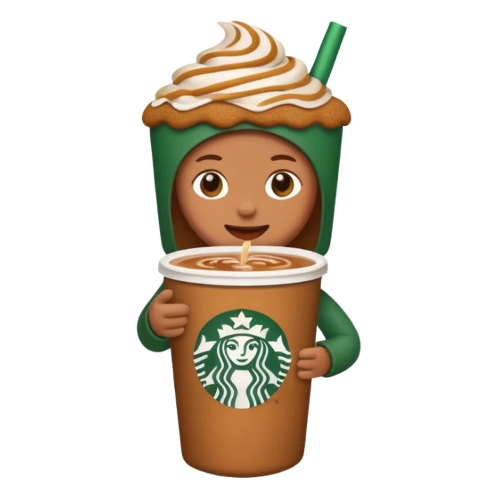 a plain emoji holding a gingerbread chai drink from Starbucks sticker