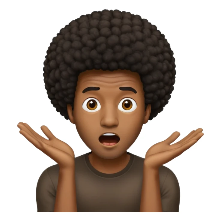 A male "blown away" afro emoji. Dark shade. Surprised face sticker