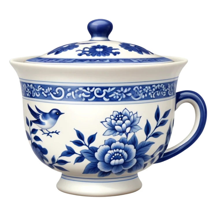 traditional Chinese tea cup with blue and white porcelain design without handle sticker