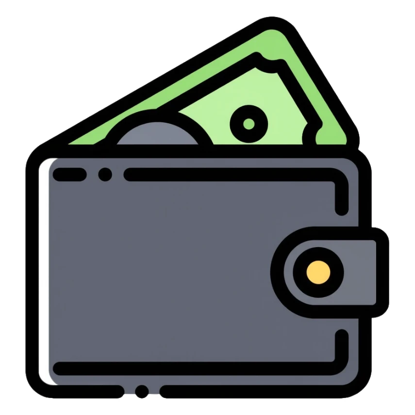 black wallet with one single dollar bill inside, just one dollar sticker