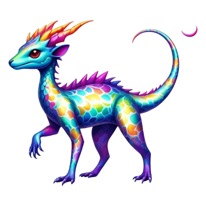 a vibrant colorful edgy vernid-fionbri-creature with splash patterns full body sticker