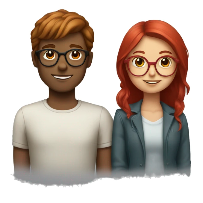 Brown haired boy with red haired girl in glasses sticker