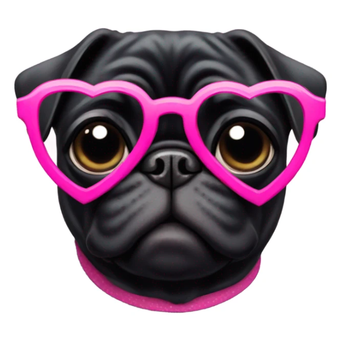 Black pug wearing heart shaped pink glasses  sticker
