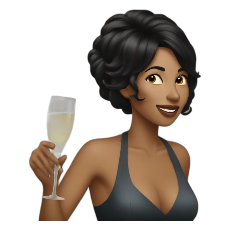 Funny blackhair woman drinks champagne sticker