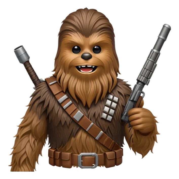 Chewbacca, the wookiee from Star Wars with brown fur and bandolier sticker