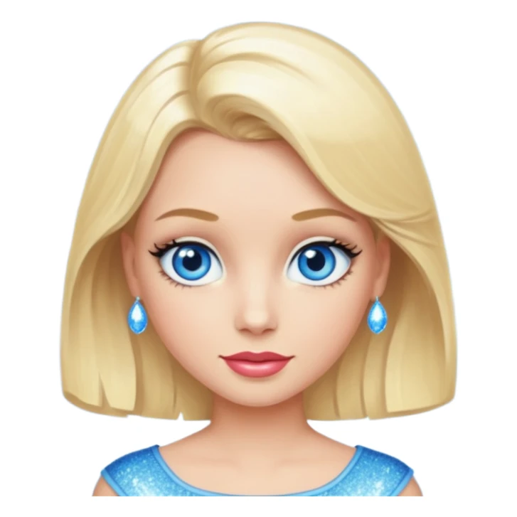 make this real, blond, medium length, blue eyes, 50s, sparkle in the eyes, fun sticker
