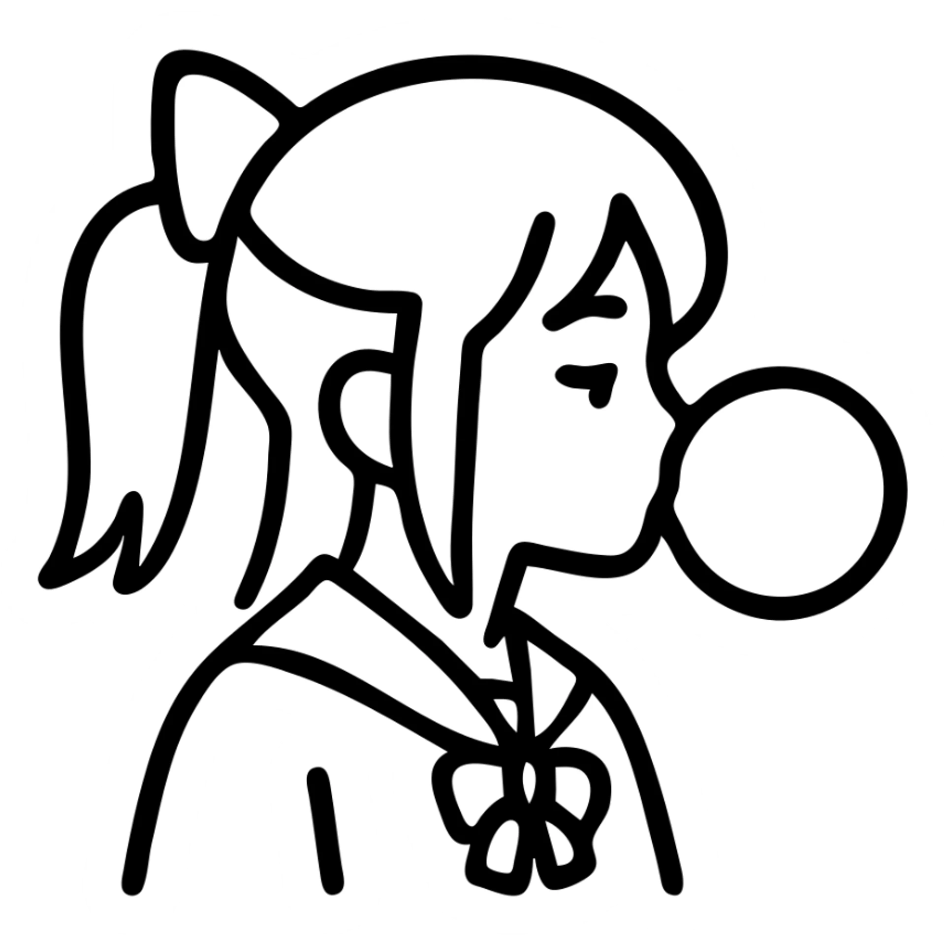 anime style school girl blowing a big bubble with bubblegum sticker