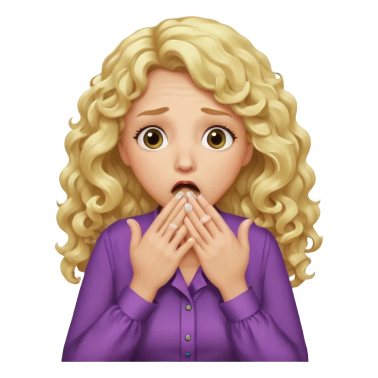 mother with blond long curly hair shocked with hands on her mouth sticker