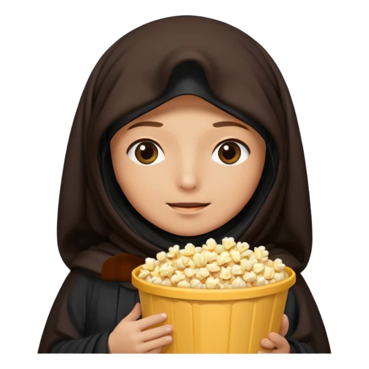 a burka cover eyes holding a bucket of popcorn sticker