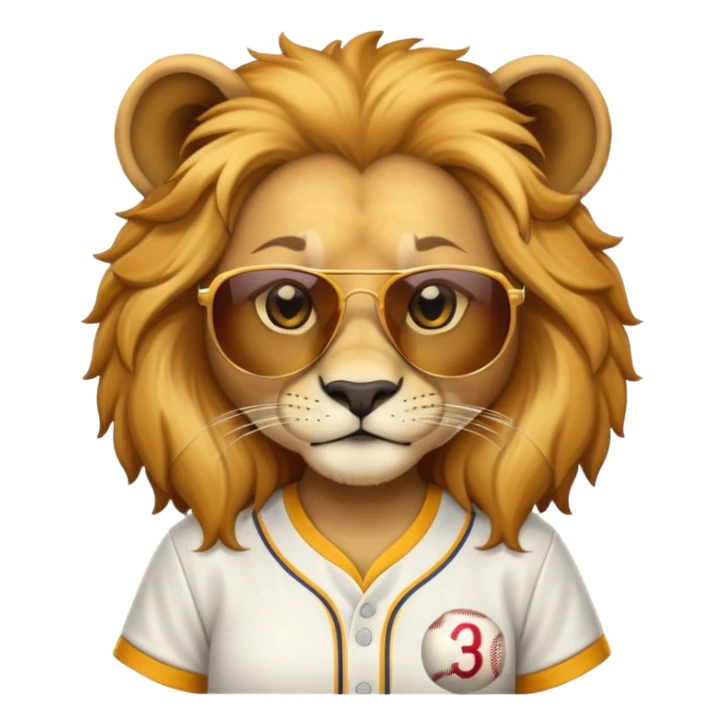 head and shoulders close-crop of a confident female lion wearing a baseball shirt and dark sunglasses sticker