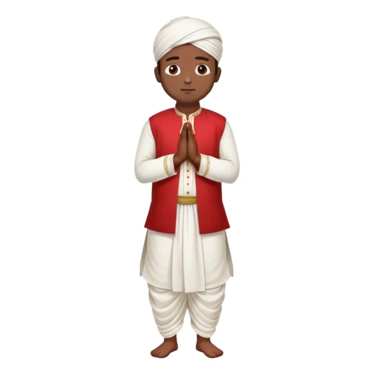 Full body Bengali man wearing traditional red kurti and white dhoti with hands joined in prayer position sticker