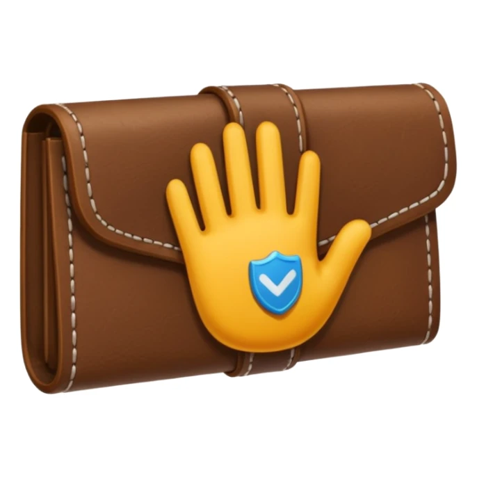 Billetera con un simbolo de manos agarradas en el medio sticker