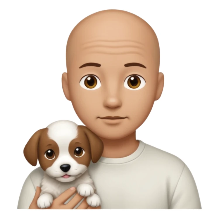 Bald guy, brunette and white puppy sticker