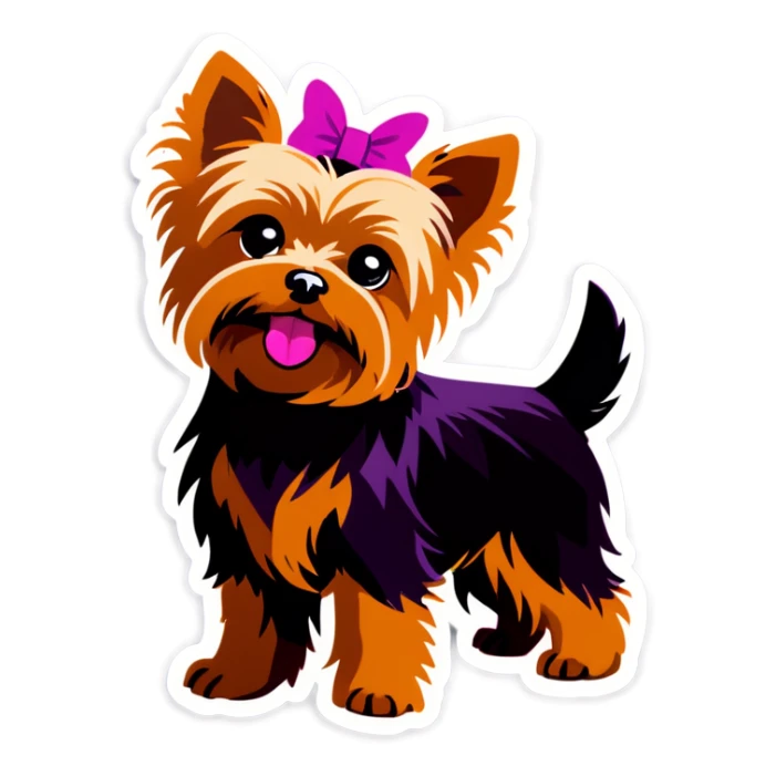 yorkie wearing pink and purple sticker