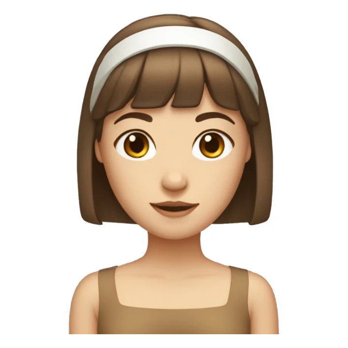 fair skinned girl with brown hair, bangs, and a white headband sticker