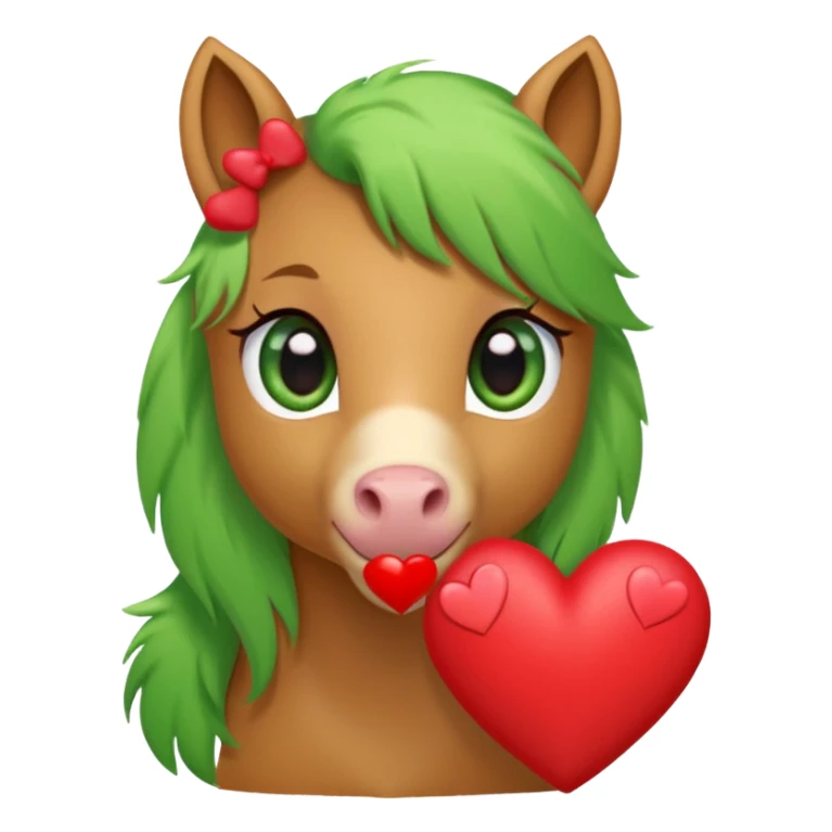 light brown pony with green eyes in love surrounded by red hearts sticker